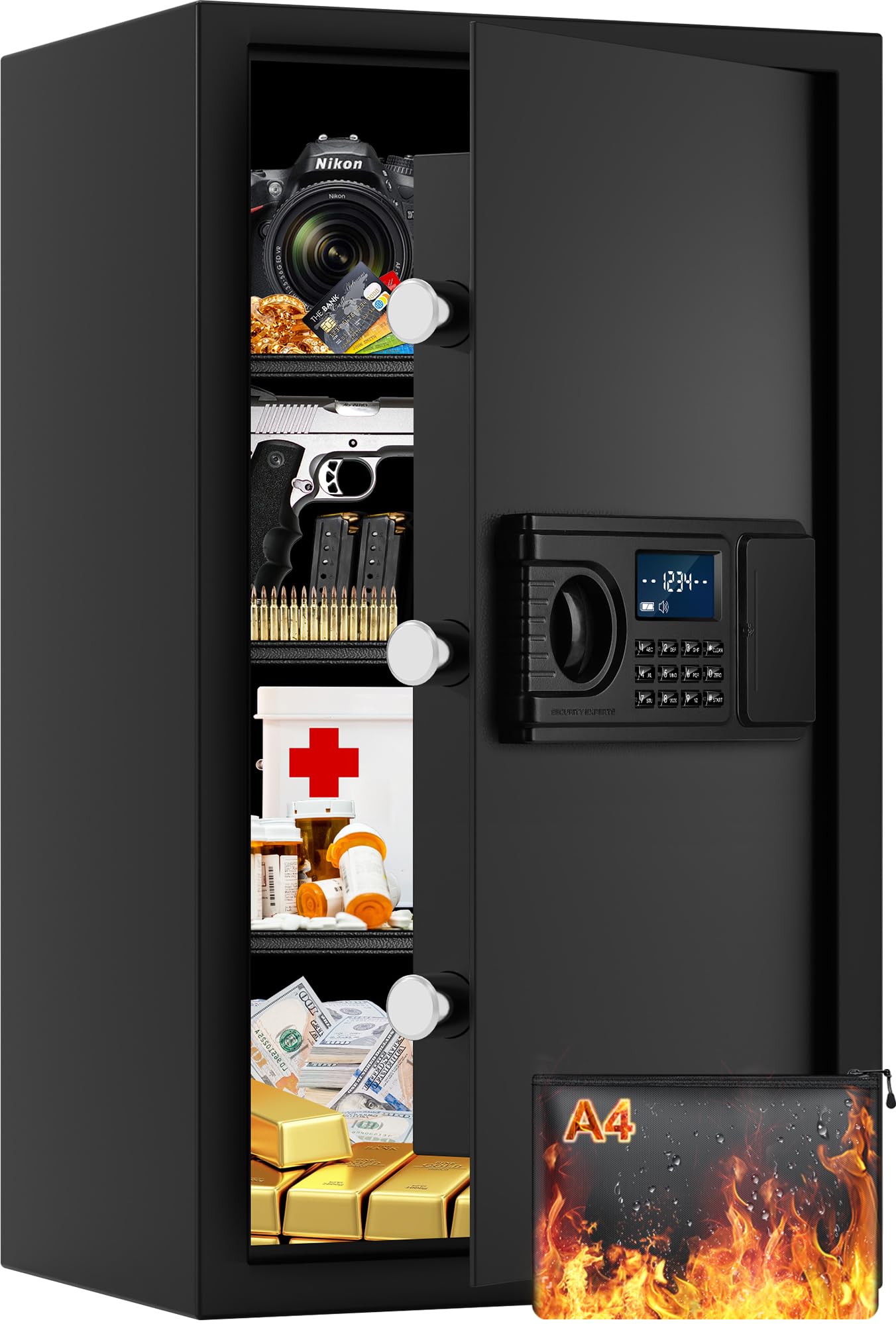 5.2 Cuft Large Fire Safe Box for Home Documents, Home Safes Water and Fireproof with LCD Keypad Keys, Anti-Theft Alert, Hidden Code Mode, Personal Combination Money Safe For Office Home Gift