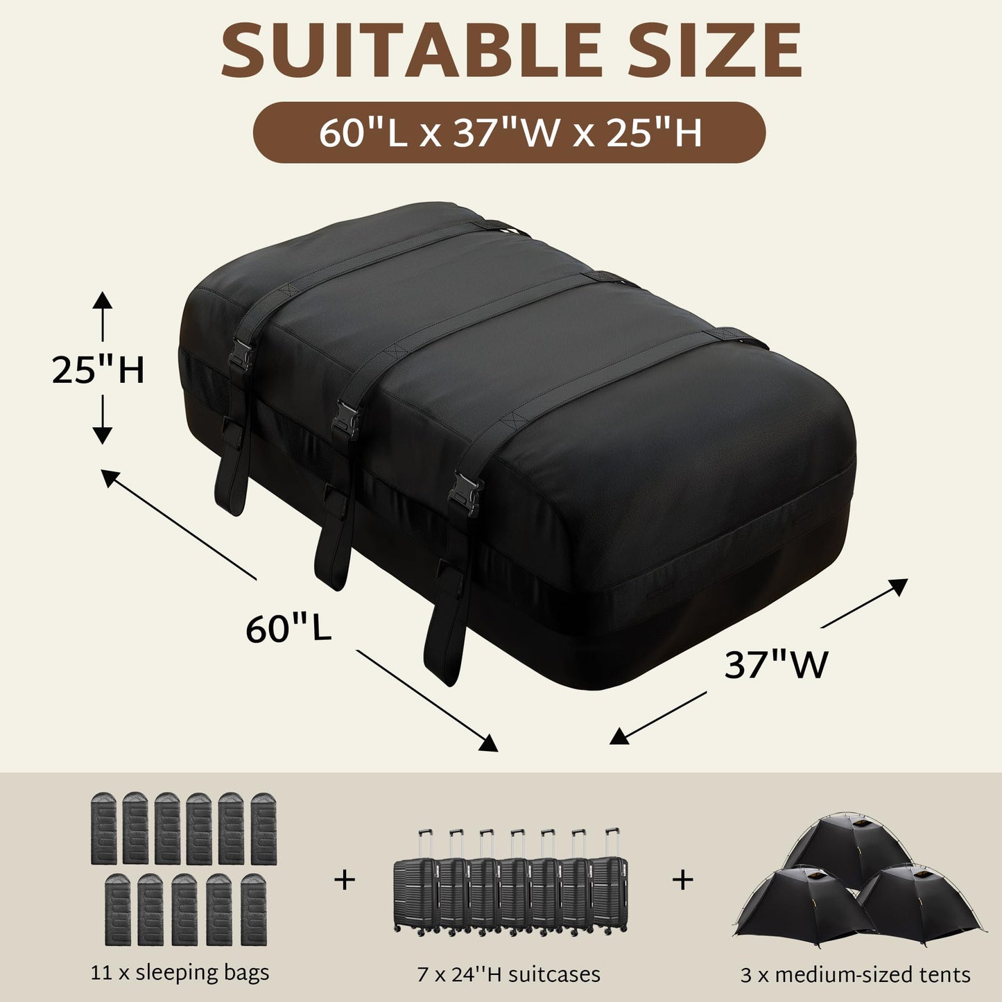 iBirdie Roof Rack Cargo Carrier 32.1 Cubic Feet, XXL Soft-Shell Rooftop Cargo Box, Waterproof Heavy Duty 1200D for Car with/Without Roof Rack, Includes Anti-Slip Mat, Door Hooks, 60x37x25 inches