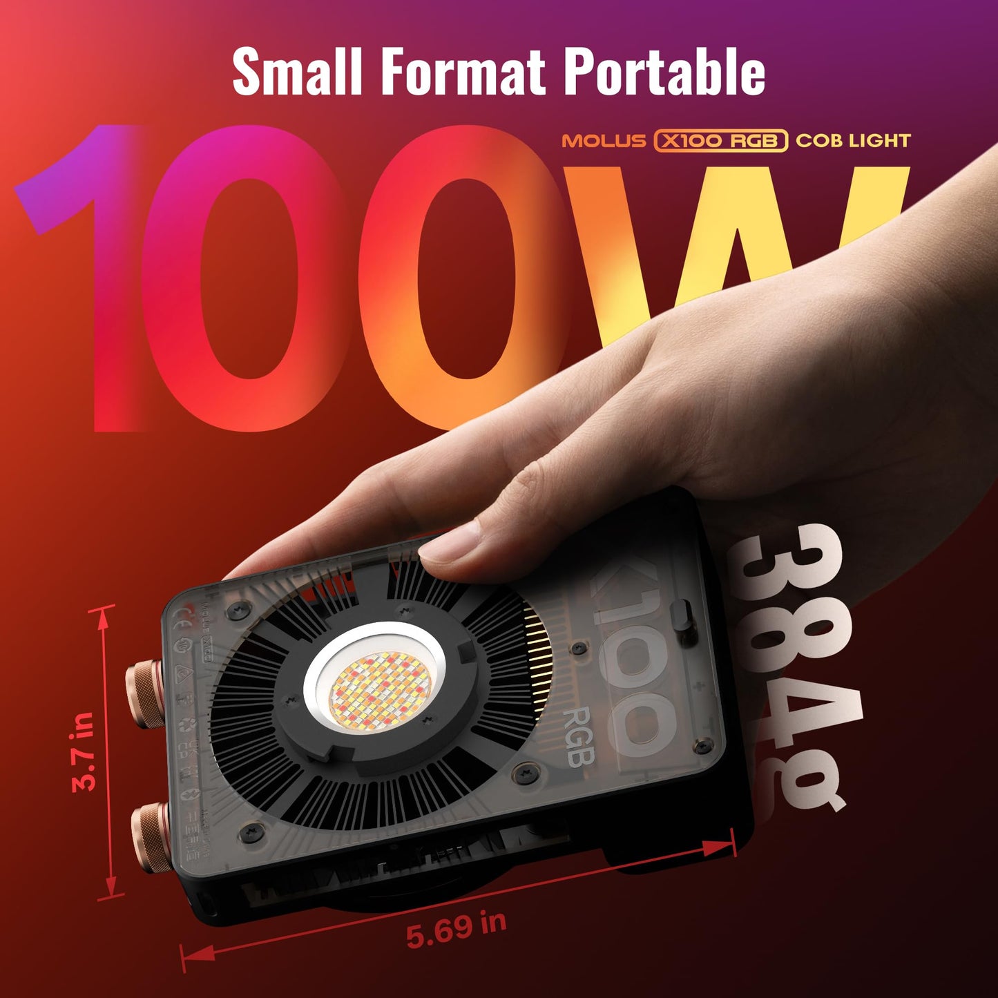 ZHIYUN MOLUS X100 RGB PRO 100W Continuous Output Lighting [Official] V2 Upgraded Version Portable Video Light Handheld Professional Photography Lighting CRI≥95 TLCI≥97 2500K~10000K Only 384g (Black)