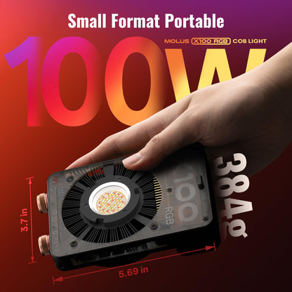 ZHIYUN MOLUS X100 RGB PRO 100W Continuous Output Lighting [Official] V2 Upgraded Version Portable Video Light Handheld Professional Photography Lighting CRI≥95 TLCI≥97 2500K~10000K Only 384g (Black)