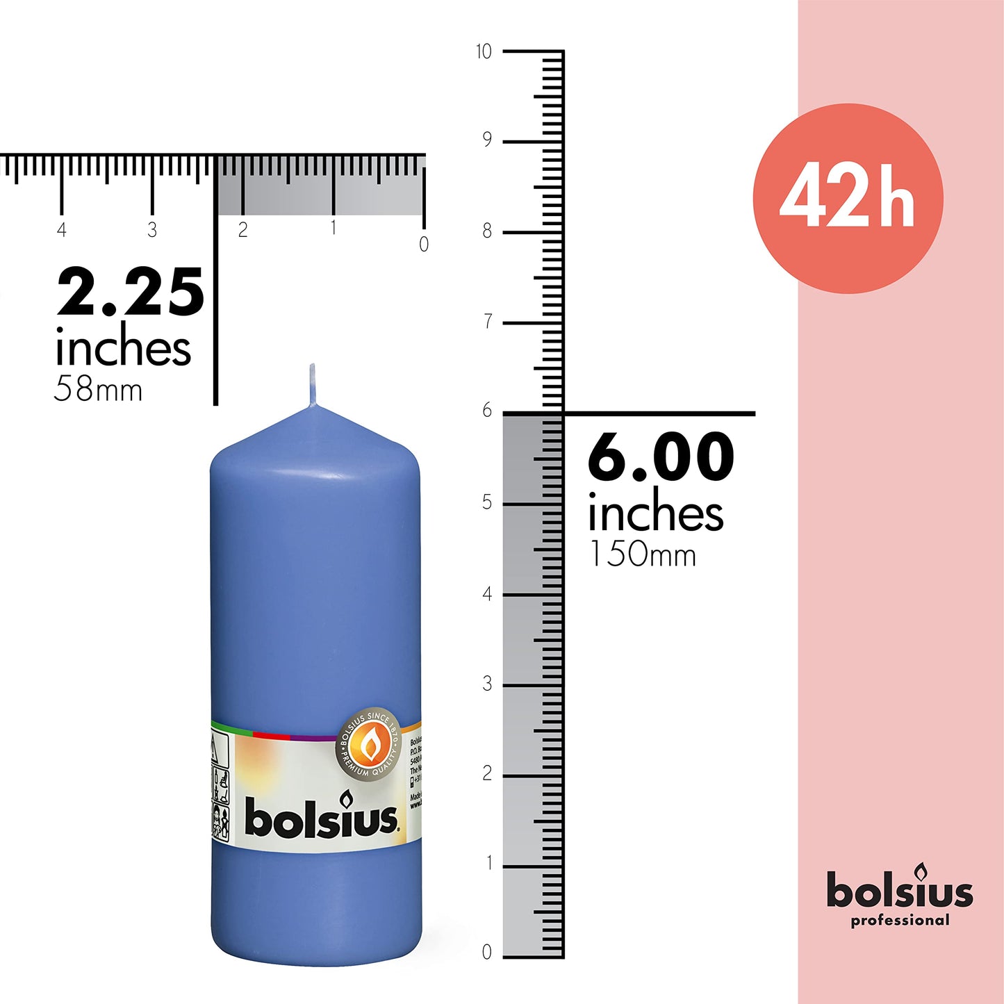 BOLSIUS 10 Blue Pillar Candles - 2.25 x 6 Inches - Premium European Quality - Individually Wrapped - 42 Hours Burn Time - Dripless Smokeless Unscented Dinner, Wedding, Party, & Restaurant Candles