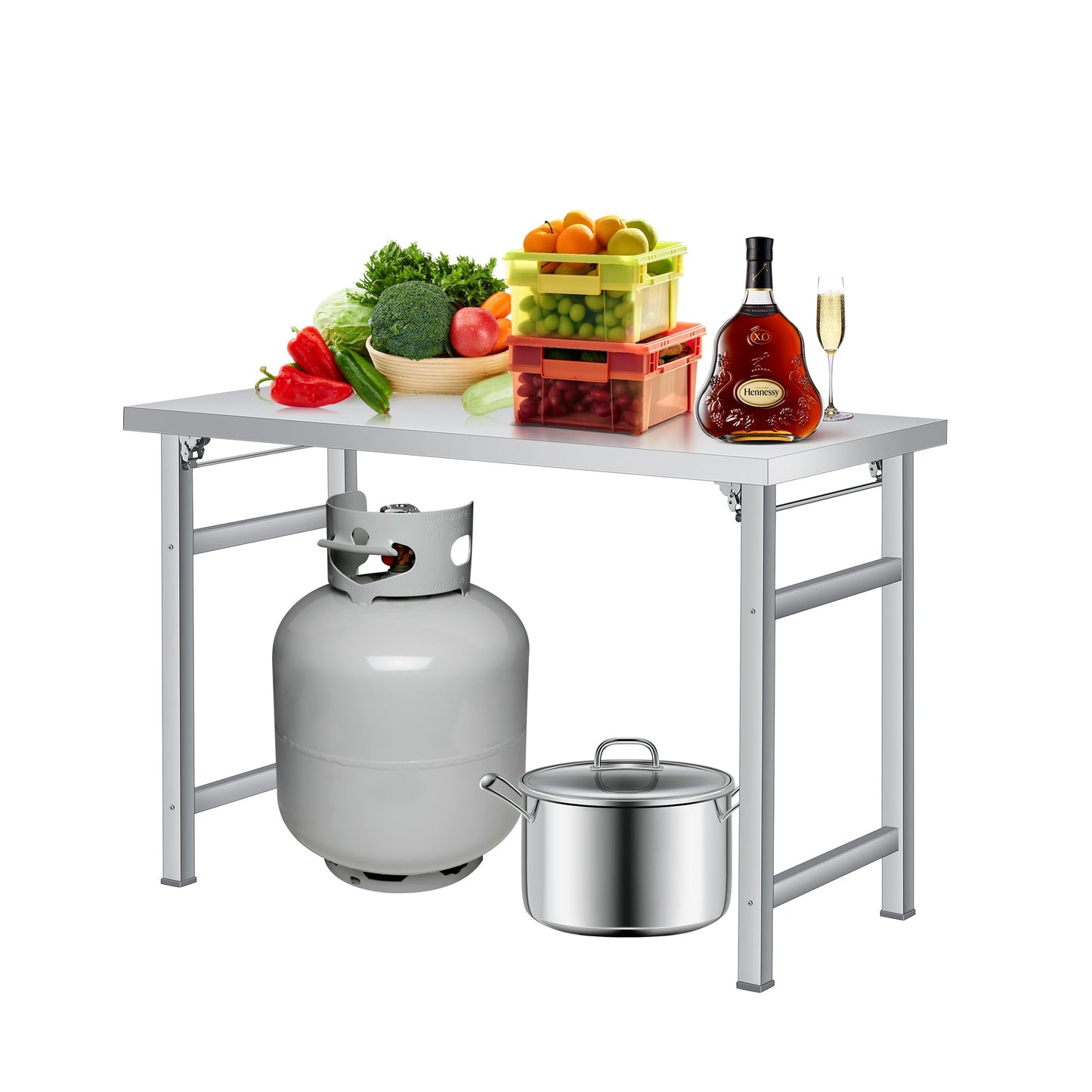 GAOMON 48" Folding Stainless Steel Table, 520 LBS Single Tier Commercial Worktable Workstation for Prep & Work, NSF Stainless Steel Kitchen Island for Home Kitchen Restaurant Garage Warehouse