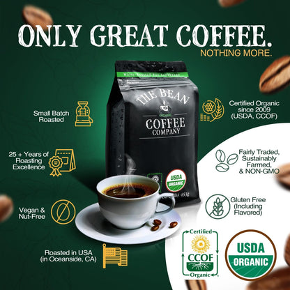 The Bean Organic Coffee Company Mocha Java, Medium Roast, Ground Coffee, 16-Ounce Bag,Café molido tostado organico