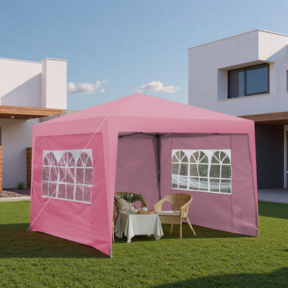Trygoal 10x10FT Canopy Tent, Outdoor Gazebo Pop up Canopy with 4 Removable Sidewalls & 2 Windows, Patio Camping Shade Canopy with 4 PCS Weight Sand Bag & Carry Bag, Ideal for Parties Events, Pink