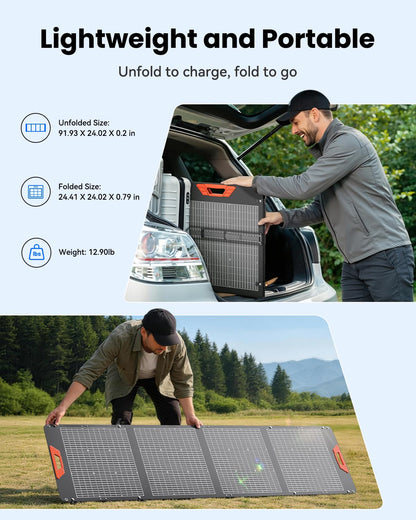 SOLUPUP 200W Portable Solar Panel – 24% High Efficiency Bifacial Solar Panel with MC4 Output, IP65 Waterproof Foldable Solar Charger with Kickstand for Power Station RV Camping Off-Grid and Blackouts