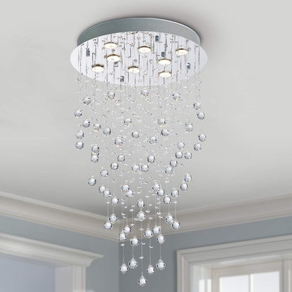 Bestier Crystal Raindrop Chandelier Flush Mount Light Fixture 20in Wide x 34in High Glass, Model AK-AJ-18129, 8 GU10 Bulbs Required