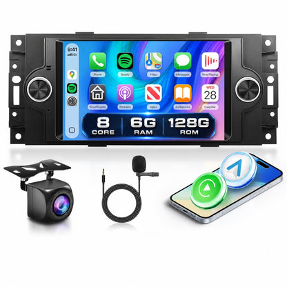 5G WiFi Car Stereo for Jeep Wrangler Compass Patriot Chrysler 300C Dodge Commander, 8 Core 6G+128G Touch Screen Radio with Wireless CarPlay Android Auto, GPS SWC Bluetooth FM RDS DSP Backup Camera
