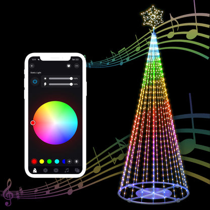 Mengstart Outdoor Lighting Christmas Tree Light for Yard, 12FT Smart Led Cone Outside Xmas Tree Light Show with 648 Lights Color Changing Sync Musical APP Control, Flag Pole Christmas Tree Kit