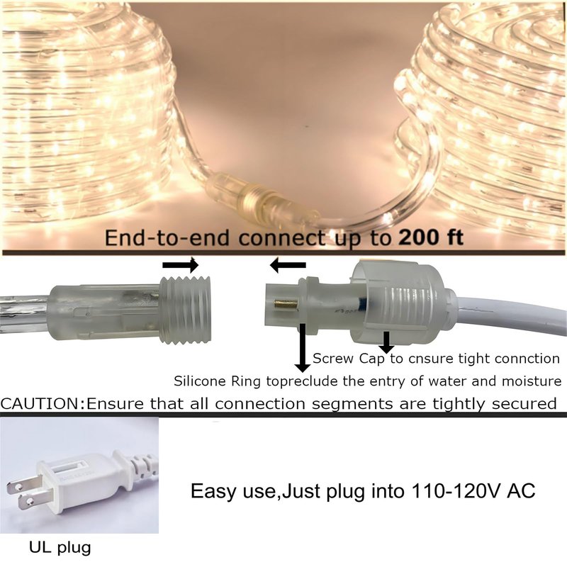 FORT LED Rope Lights Outdoor Waterproof Warm White led Strip Lights, 100 ft led Lights 720 Led Connectable and Flexible Tube Lights UL Plug -Idear for Trees,Pool,Wedding Deck Landscape, Gerden Decor