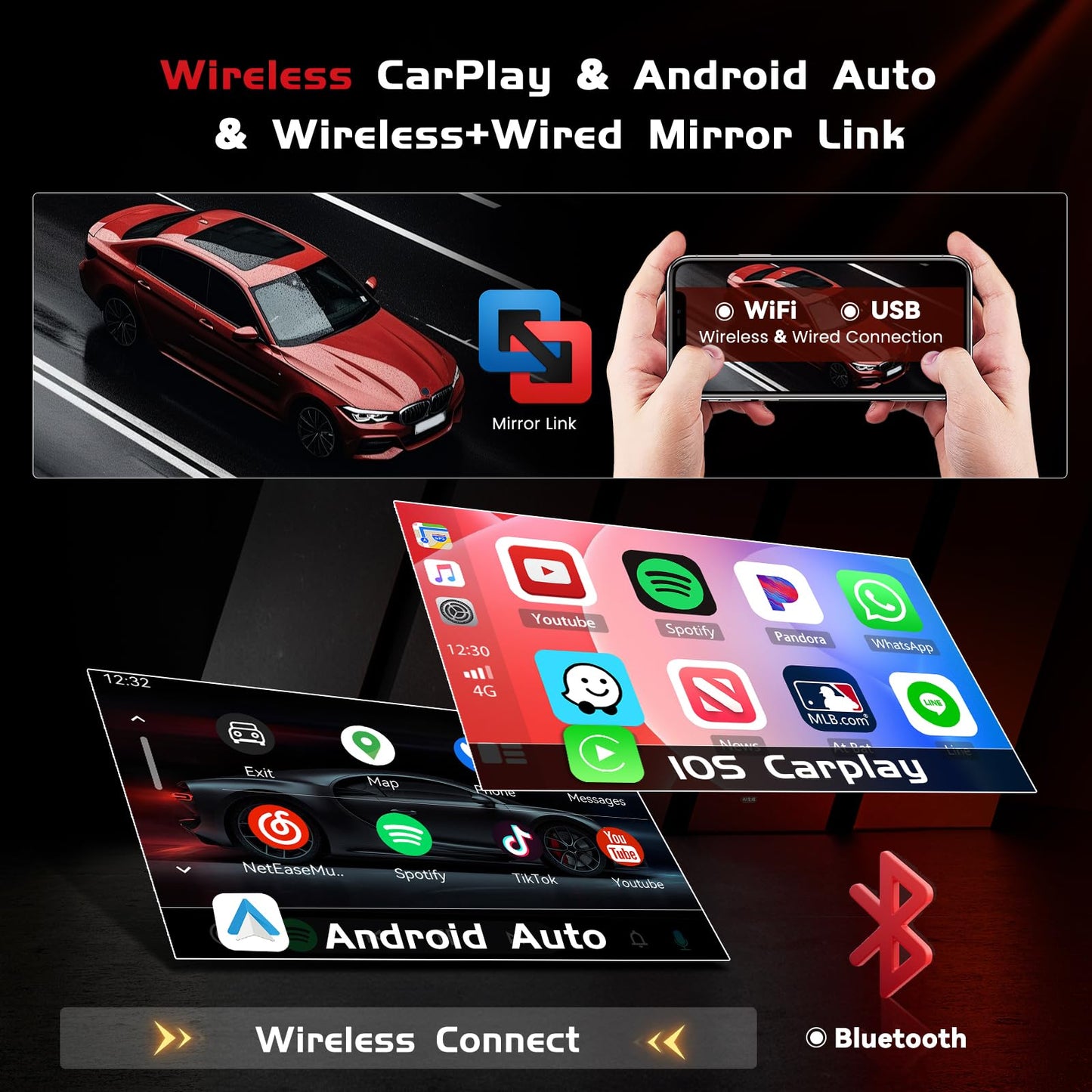 Realdio 4+64GB Android 15 for Jeep Compass Patriot 2007 2008 2009 Car Radio Wireless Carplay Android Auto, Car Stereo 10.1" 1280*720P In-cell Touch Screen WiFi Bluetooth5.0 GPS FM/RDS EQ Backup Camera
