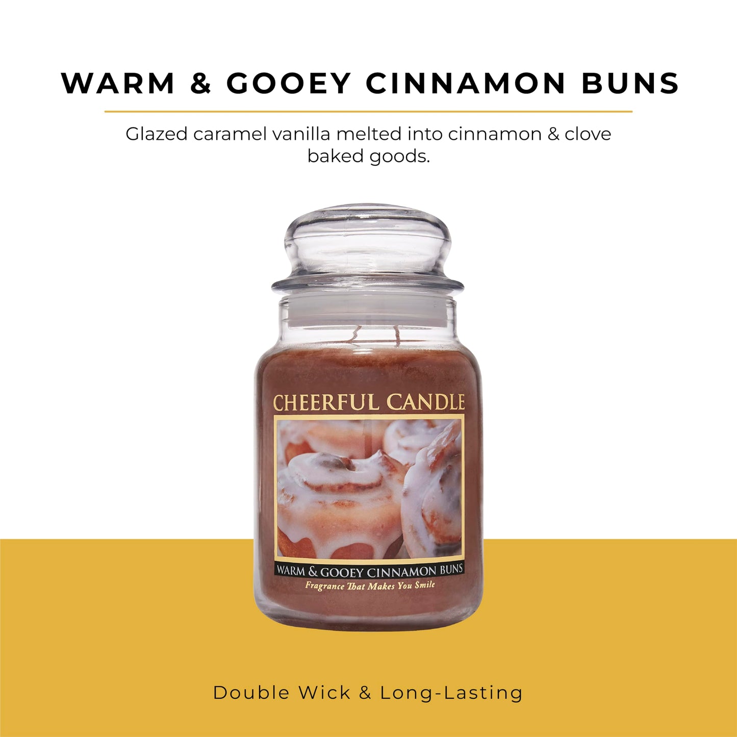 A Cheerful Giver - Warm & Gooey Cinnamon Buns Scented Glass Jar Candle (24 oz) with Lid & True to Life Fragrance Made in USA