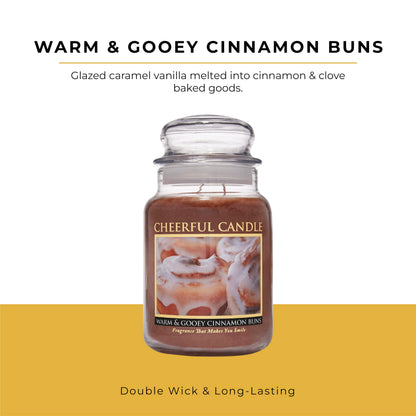 A Cheerful Giver - Warm & Gooey Cinnamon Buns Scented Glass Jar Candle (24 oz) with Lid & True to Life Fragrance Made in USA