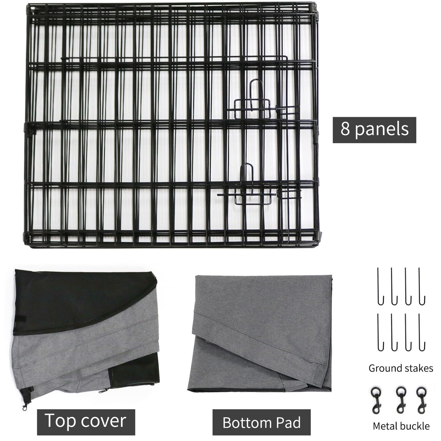 PETIME Foldable Metal Dog Exercise Pen/Pet Puppy Playpen Kennels Yard Fence Indoor/Outdoor 8 Panel 24" W with Top Cover and Bottom Pad (Playpen+Bottom+Top Cover, 8 Panels 24" H)