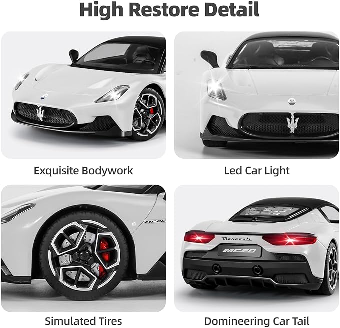 MIEBELY Maserati Remote Control Car Openable Door 1:12 Scale Rc Toy Car 7.4V 900mAh Licensed 12Km/h Fast Rc Cars with Led Light 2.4Ghz Model Car for Adults Boys Girls Birthday Ideas Gift (White)