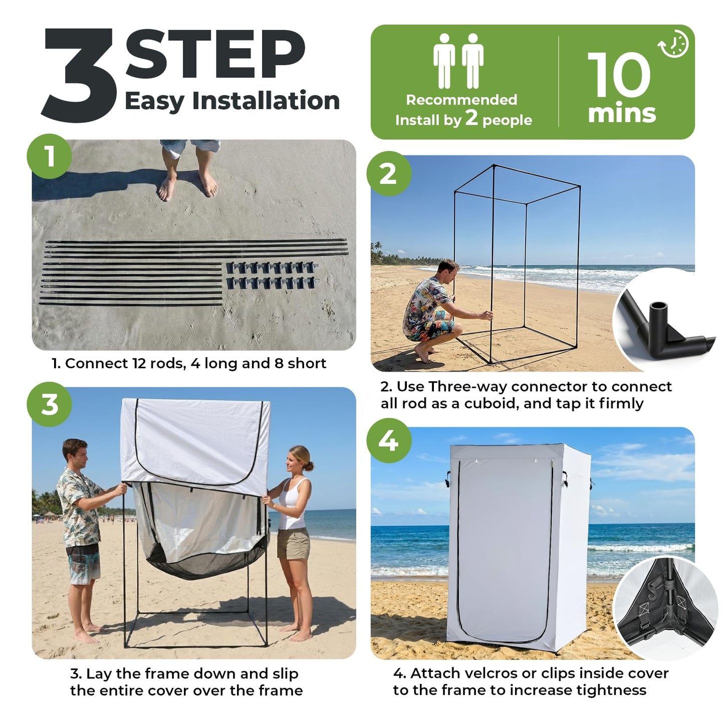 Alvantor® Shower Tent Changing Room Outdoor Shower Enclosure Privacy Shelter Toilet Tent Dressing Shelter Teflon Coating Fabric Multi-Proof Steel Pole for Patio, Garden, Poolside 47"x47"x81"