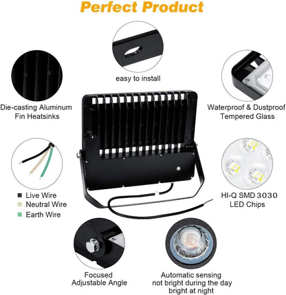 Juyace 240W LED Flood Light with Photocell, 36000LM Super Bright Dusk to Dawn Security Light, IP65 Waterproof Commercial Fixture for Stadium, Parking Lot, Building, Farm, Yard (5000K Daylight)