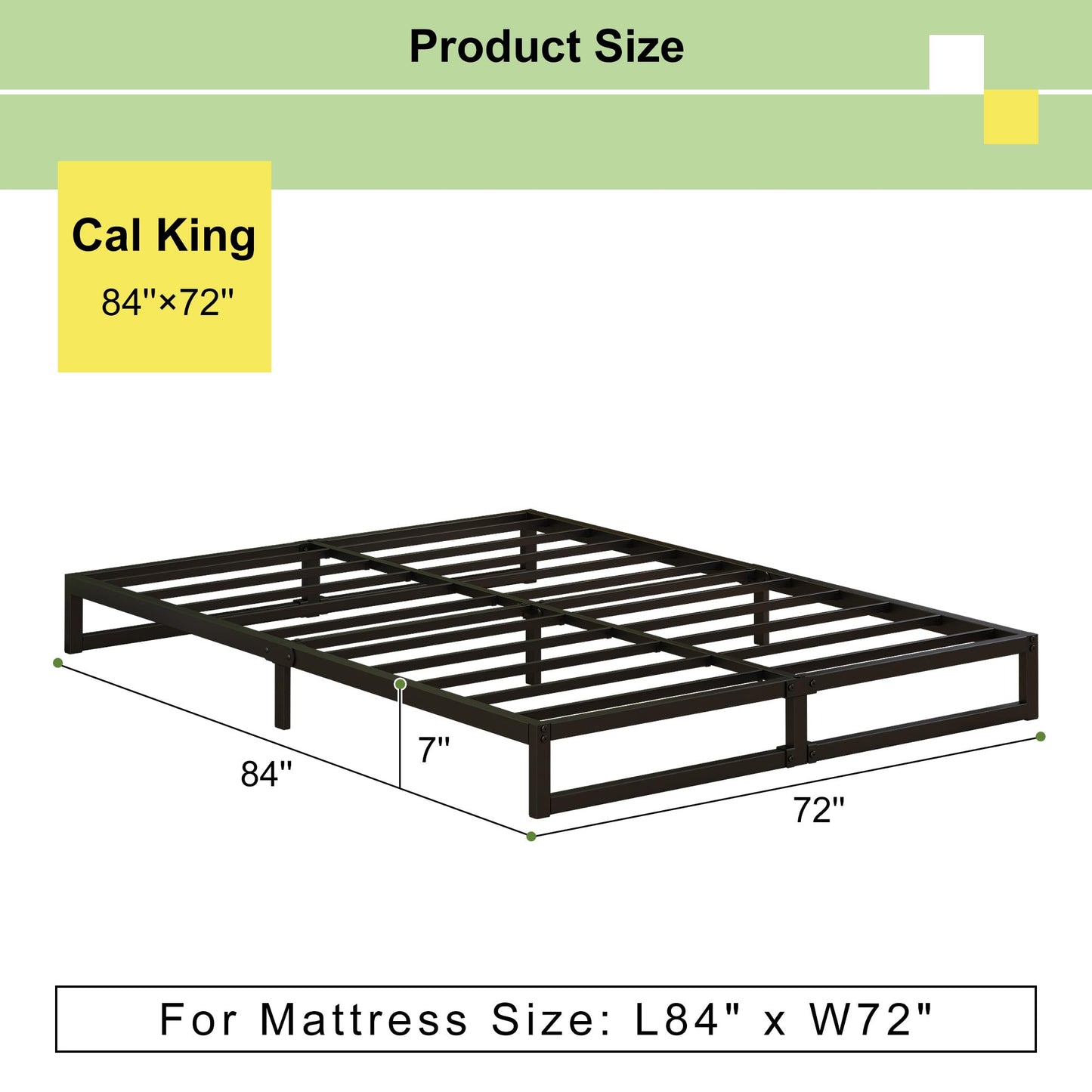 EMODA 7 Inch California King Bed Frames Heavy Duty Metal Cal King Platform with Steel Slats Support, No Box Spring Needed, Noise Free, Black