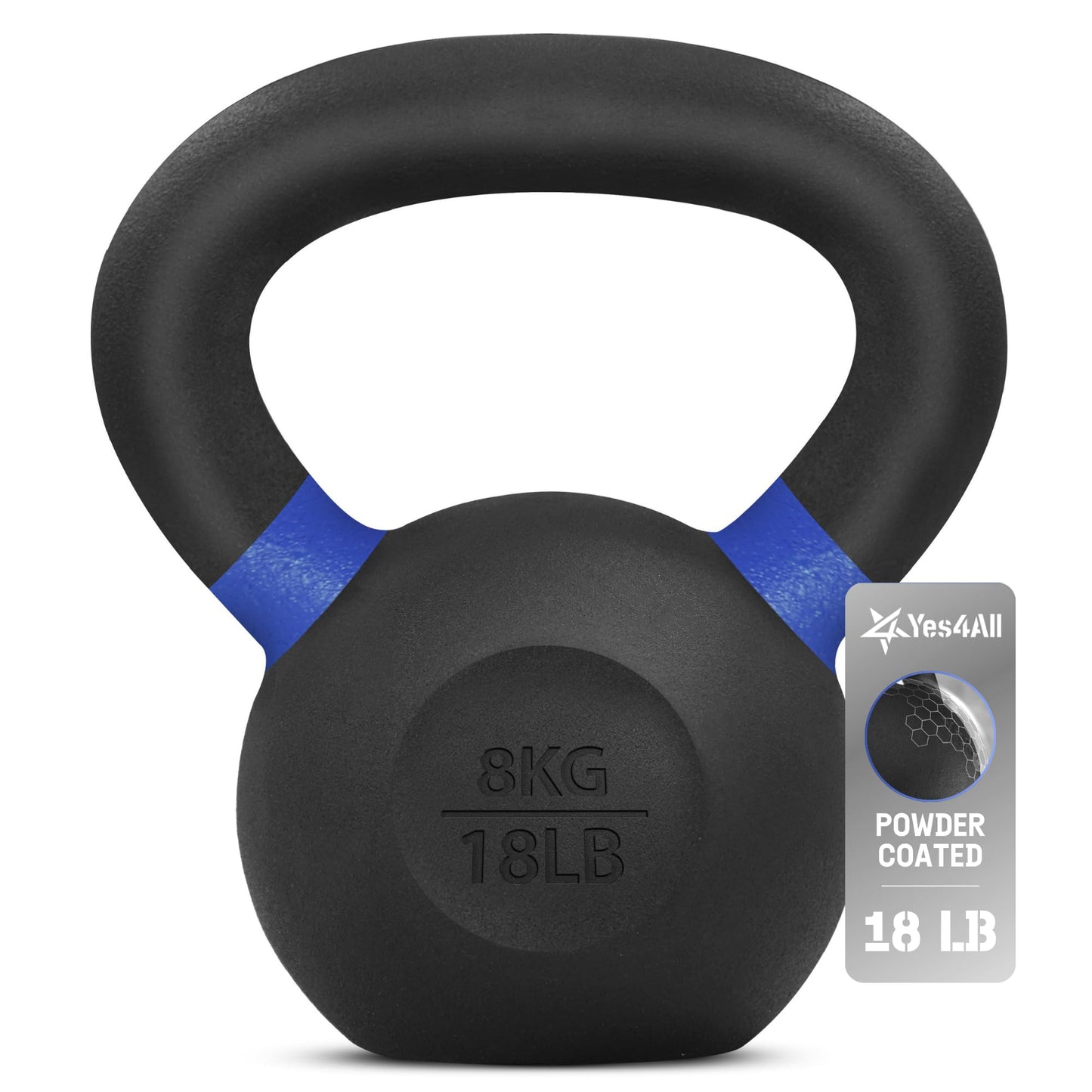 Yes4All Powder Coated Kettlebell, Cast Iron Core Kettlebells with Non-Slip Handle & Flat Bottom for Conditioning, Heavy Duty for Strength Training, 9lb to 71lb - Single & Pair