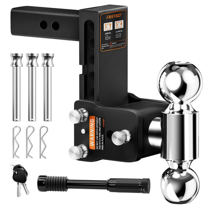 Fastgo Trailer Hitches - Fits 2" Receiver, Adjustable Trailer Hitch Ball Mount, Dual Ball (2" x 2-5/16") Tow Hitch, Drop Hitch, Truck Hitch, Anti-Theft, 5" Drop/Rise, 12500GTW