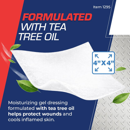 Dynarex DynaSafety XeroBurn Sterile Burn Dressings - Hydrogel Dressings with Tea Tree Oil - First Aid for Minor Burns - 4" x 4" - 15 per Box, 4 Boxes per Case