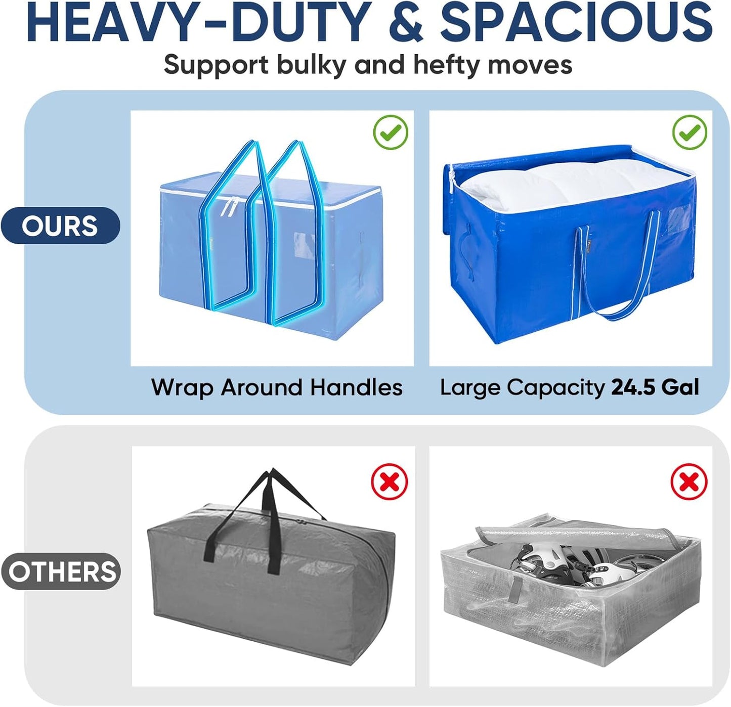 BALEINE Oversized Moving Bags - Heavy-Duty Storage Totes with Reinforced Handles | 6-Pack in Royal Blue