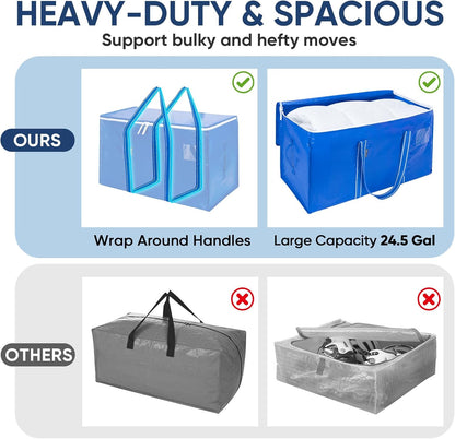BALEINE Oversized Moving Bags - Heavy-Duty Storage Totes with Reinforced Handles | 6-Pack in Royal Blue