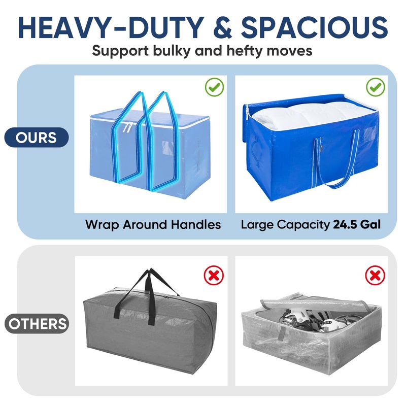 BALEINE 2-Pack Oversized Moving Bags with Reinforced Handles, Heavy-Duty Storage Tote for Clothes, Moving Supplies (Royal Blue, 2-Pack)