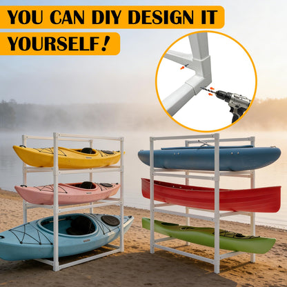 NULTRUMA Kayak Storage Rack, Heavy Duty Adjustable Weatherproof PVC Stand, Suitable for Indoor, Outdoor, and Dock, Capable of Supporting Kayaks, Paddleboards, Surfboards, and Canoes
