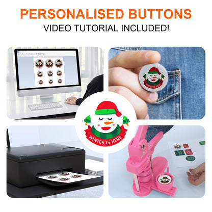 MECOLOUR Button Maker Machine Multiple Sizes 1.26+1.73+2.28 inch Pin Maker Machine,150pcs Button Badge Making Supplies,Button Press Machine for DIY Personalized Pinback Buttons Children DIY Gift(Pink)