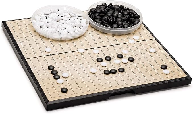 AMEROUS 11 Inches Magnetic Go Game Set (19 x 19) Travel Foldable Board Game Set with Magnetic Plastic Stones &amp Go Game Rules for Beginner Kids Adults （Weiqi）