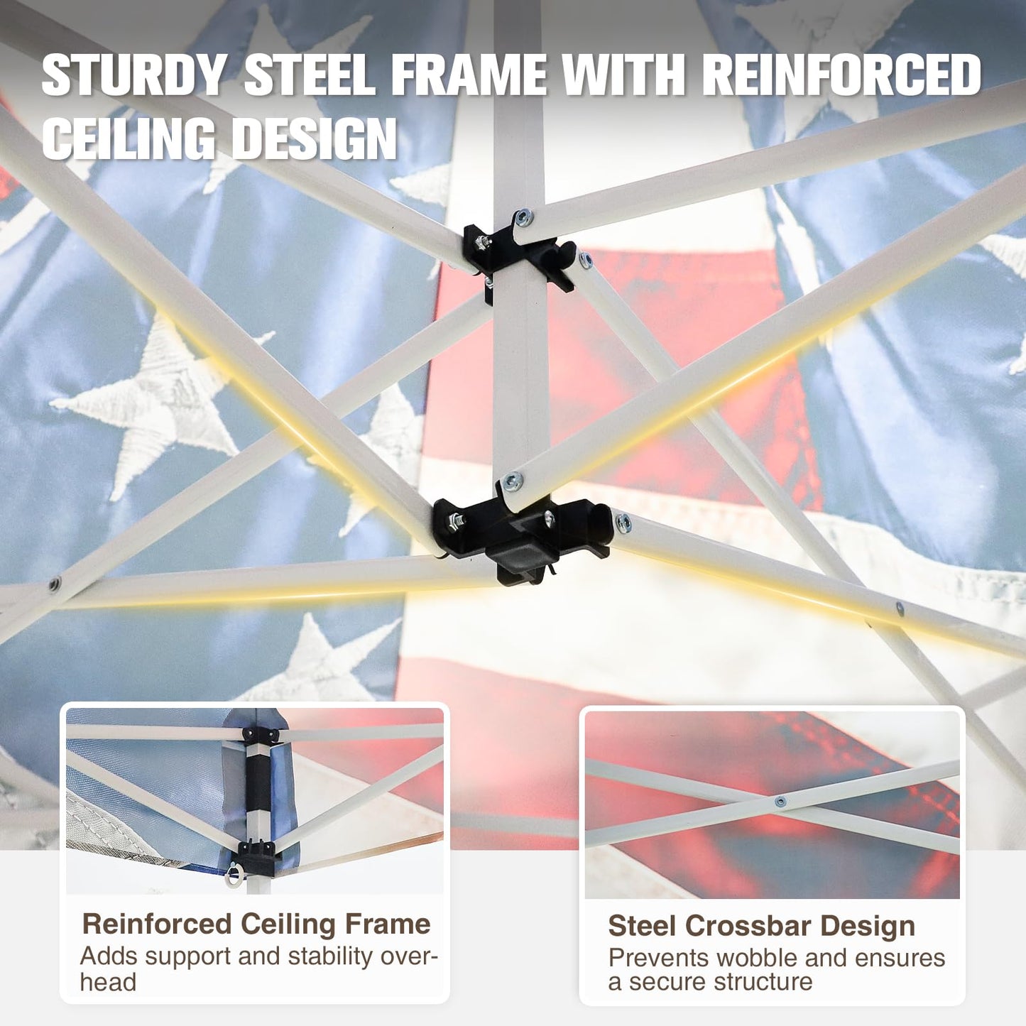 EAGLE PEAK Pop up Canopy 5x5, Outdoor Portable Canopy Tent with One Removable Sunwall, Carry Bag Included, Stars and Stripes