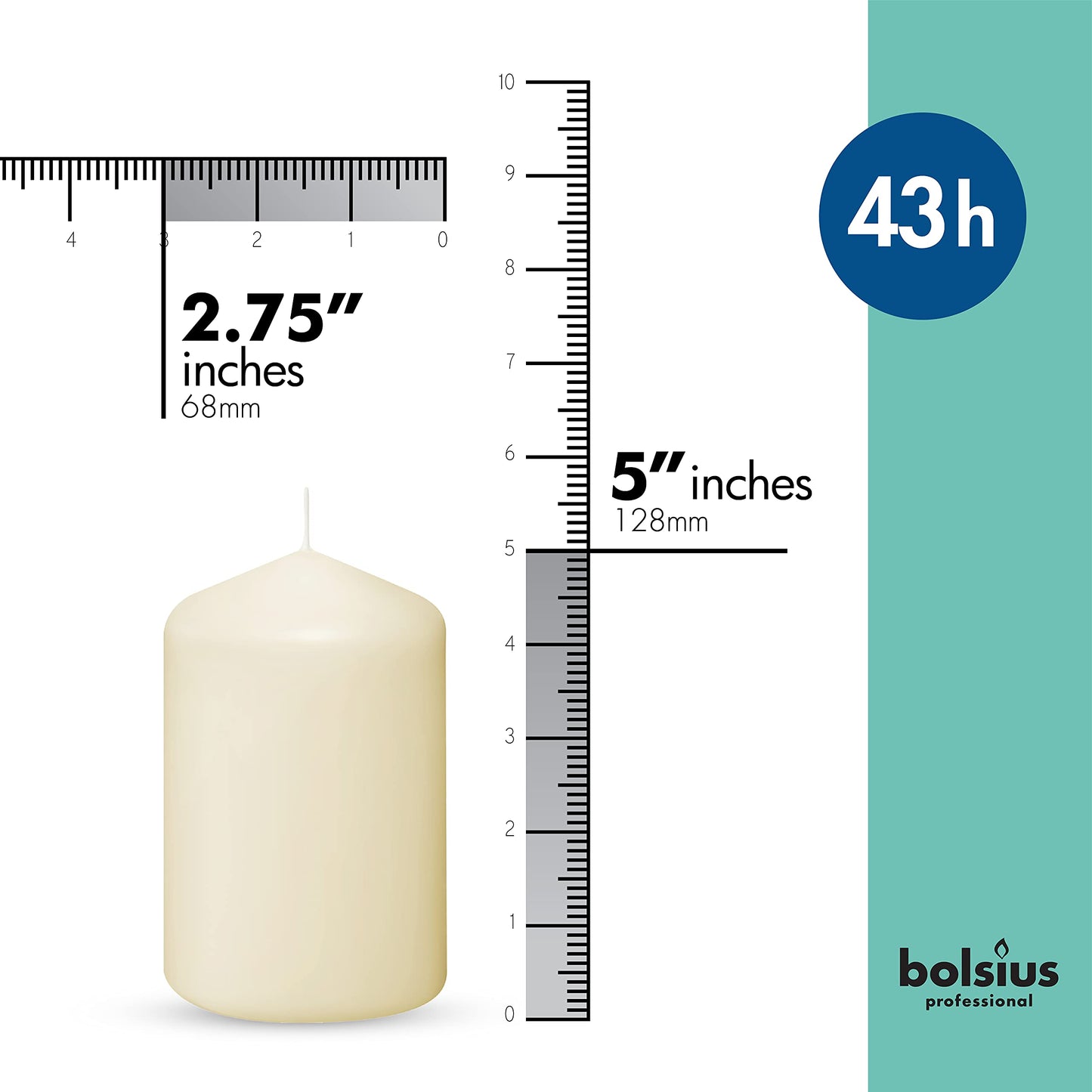 BOLSIUS 12 Ivory Pillar Candles Set - Unscented 43 Hour Long Lasting Candles - 2.7 x 5-inch Dripless Clean Burning Smokeless Dinner Candle - Perfect for Weddings Parties and Special Occasions