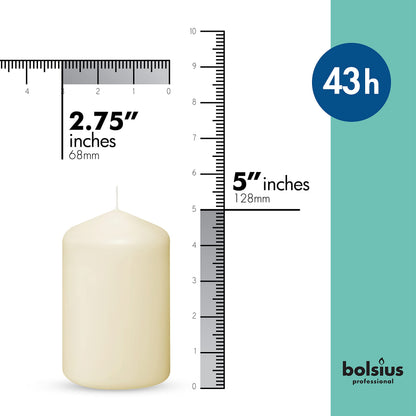 BOLSIUS 12 Ivory Pillar Candles Set - Unscented 43 Hour Long Lasting Candles - 2.7 x 5-inch Dripless Clean Burning Smokeless Dinner Candle - Perfect for Weddings Parties and Special Occasions
