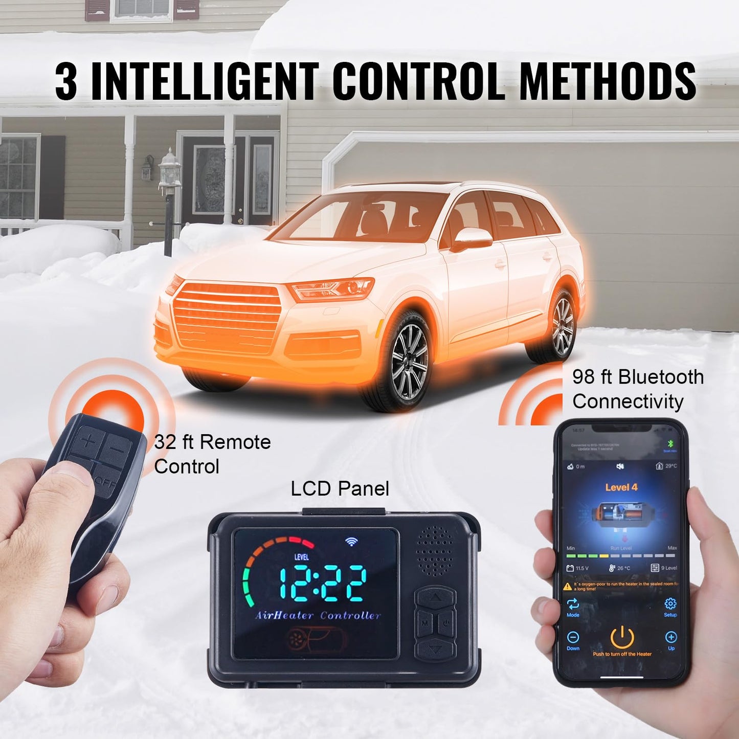 VEVOR 8KW Diesel Heater All in One, Diesel Air Heater with Bluetooth App Control, Portable Parking Heater Automatic Altitude Adjustment Max 18045 ft, Remote Control and LCD, for Vehicles and Indoors