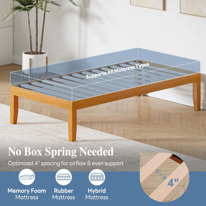 DUMOS Twin Size Solid Wood Bed Frame 16 Inches, Sturdy Platform Bed with Heavy Duty Wood Slat Support, No Box Spring Needed, Easy Assembly, Natural Pine