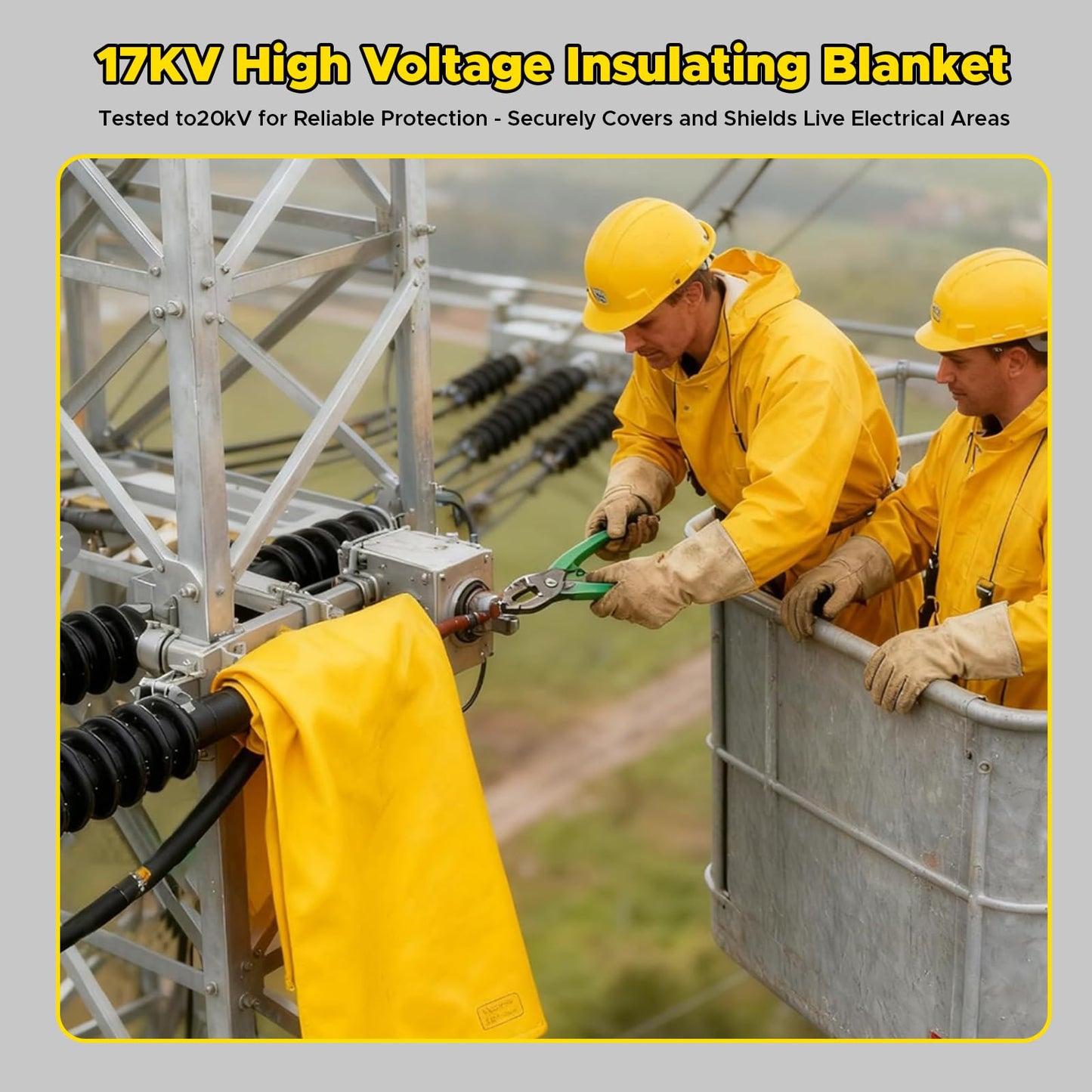 3.3' x 4.9' 17KV High Voltage Insulating Blanket with 4 Safety Clamps - EVA Electrical Insulated Mat for Substation Distribution Room, Yellow
