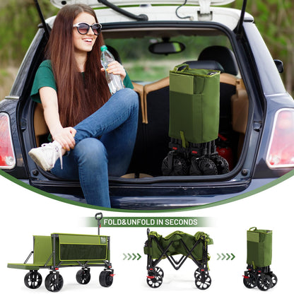 Timber Ridge 47" L Collapsible Wagon with Tailgate & Brake, 300 lbs Heavy Duty Beach Wagon with All-Terrain Big Wheels, 250L Foldable Utility Cart for Sand Camping Sports Shopping, Green