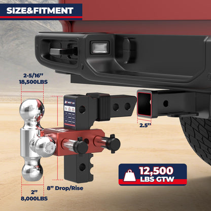 MOSTPLUS Aluminum Trailer Hitch, 2.5 Inch Receiver, Dual Ball Mount with 2" & 2-5/16" & 1-7/8" Balls, 3,500-18,500 LBS GTW, 48" Adjustable Height Heavy Duty Towing Hitch for Most Truck & SUV