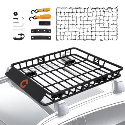 Roof Rack Cargo Basket,46"x36"x4.5" Heavy Duty Steel Carrier with Cargo Net, 200LB Capacity for Trucks & SUVs
