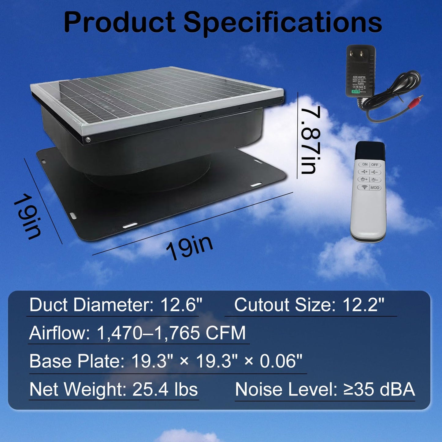 KIPPDURO Solar Attic Fan, 40W With Thermostat Roof Exhaust Fan, Cool & Dehumidify up to 4000 ft² for Home,Attic,Garage,Container,Storehouse Intelligent shed ventilado