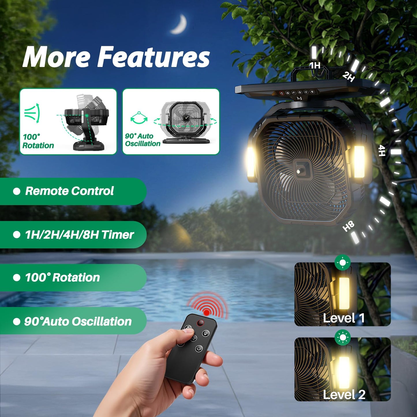 Ausic Outdoor Misting Fan for Outside, 5 Gal 12" Pro Portable Mister Fan with Water Box, 30000mAh Rechargeable Cooling Fan with Adapter, LED Light, Telescopic Handle, Patio/Sports/Camping Essentials