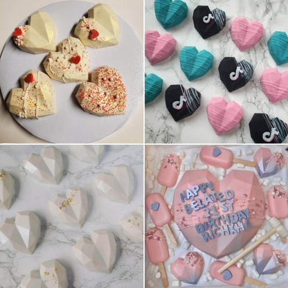 8 Grid Diamond Heart Silicone Cake Chocolate Mold Silicone Baking Pan Mold for DIY Cake Mousse Dessert 3D Diamond Love Heart Shaped Mould for Candy Fondant Ice Cream Soap Cupcake Cheesecake Jelly