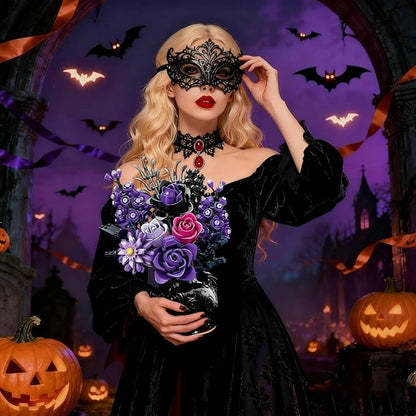 Purple Roses Bouquet Building Set 882PCS Compatible with Lego Artificial Flower Everlasting Gothic Roses for Home Décor Gift for Halloween Romantic Valentine’s Day Mother’s Day Anniversary