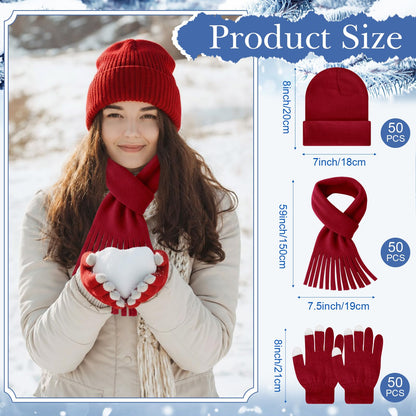 Suhine 200 Pcs 200/320 Pcs Winter Beanies Hat Glove Scarf Emergency Blanket Bulk Warm Homeless Care Package Supplies for Women Men (Soft Colors)