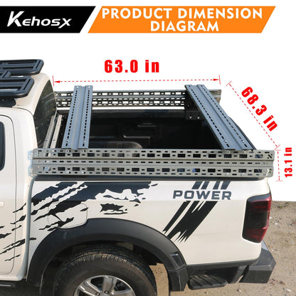 KEHOSX Adjustable Overland Bed Rack Truck Cargo Carrier | Compatible with Silverado/Colorado/Canyon/Sierra/S-10/Sonoma/Ram/F-150/F-250/F-350/Tundra/Titan/Ranger for Most Pickup