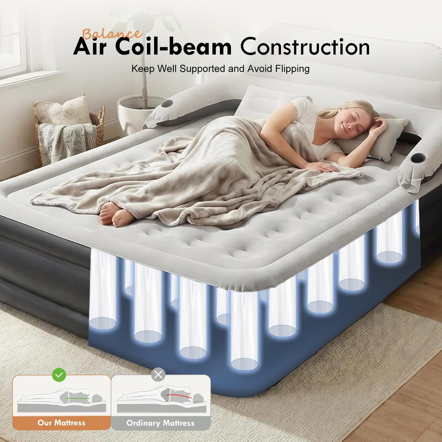 DIMAR GARDEN King Size Air Mattress with Headboard and Pump,Blow Up Mattress Inflatable Bed with Pillows