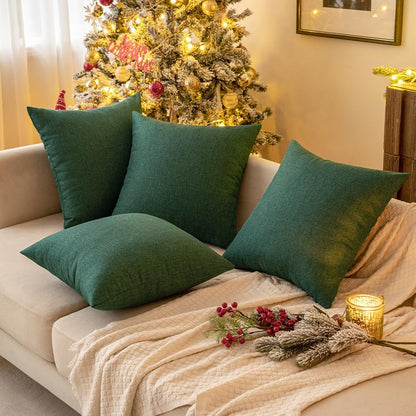 MIULEE Decorative Outdoor Throw Pillow Covers - Waterproof Faux Linen Cushion Cases | 18x18 Inch Emerald Green (Pack of 2)