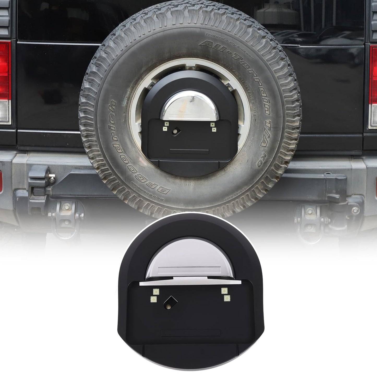 Spare Tire License Plate Frame for Hummer H2 2003-2009 Accessories, Back Spare Wheel Stowage Cover Tag Holder, Rear License Plate Mount Bracket Replacement OEM: 25782333 (Matt Black+Silver)