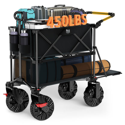 TIMBER RIDGE Push & Pull Double Decker Wagon, 400L Large Capacity Heavy Duty & 450lb Load, Collapsible Cart with All-Terrain Wheels & Brakes, 54” Extended Foldable for Sports, Beach, Camping, Black