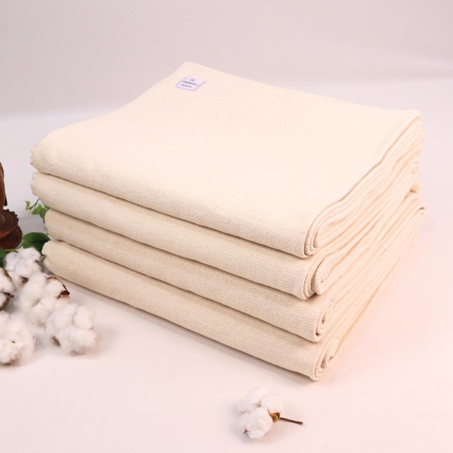 Yogikuti Iyengar Yoga Blanket Set of Four – Thick Handwoven Cotton Blankets for Restorative Yoga, Meditation and Pranayama – Supportive Yoga Prop for Comfort, Alignment and Deep Relaxation - (White)